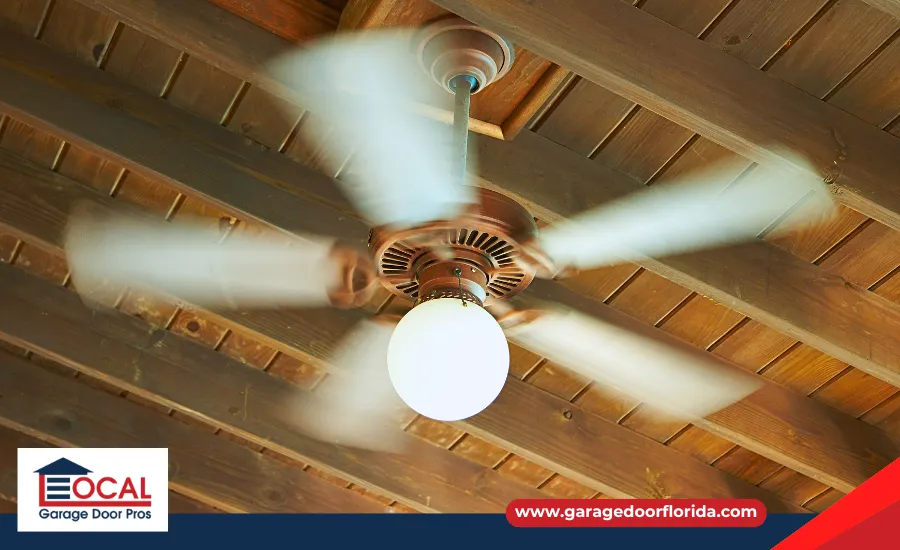 Ceiling fan in a Florida garage for airflow