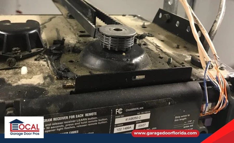 Technician inspecting garage door wiring