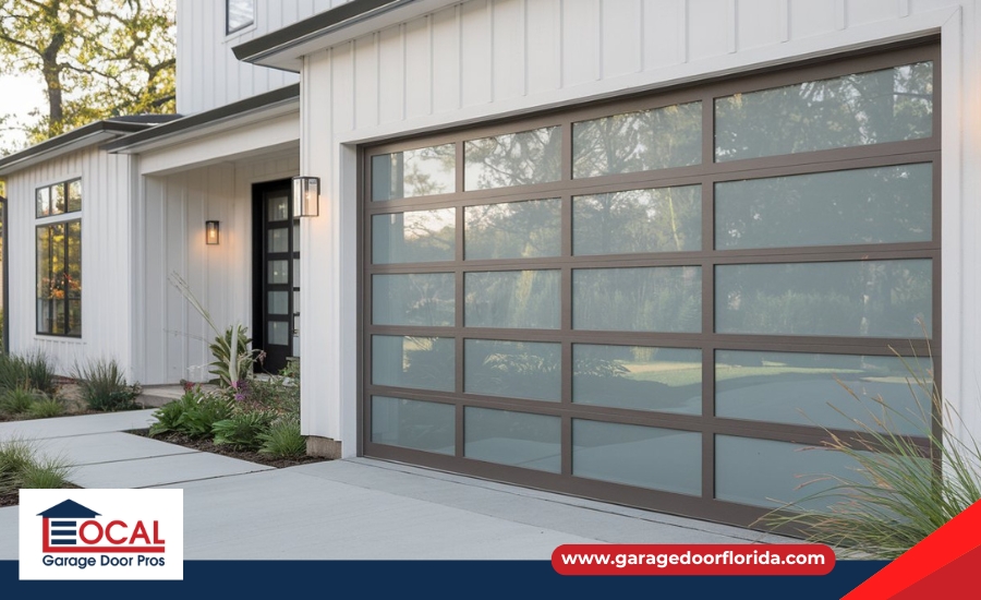 Aluminum garage door with glass panels
