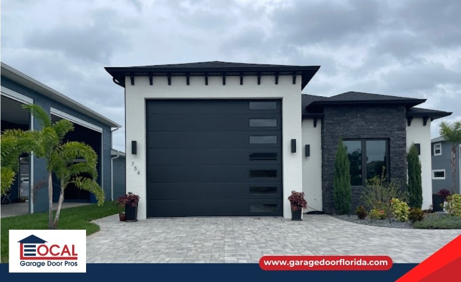 Modern Black Garage Door with Glass Panels