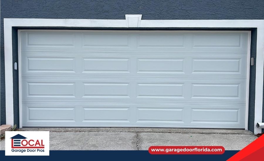 Modern white raised panel garage door