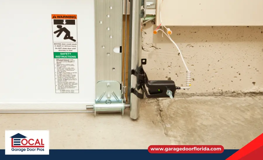 Close-up of garage door sensors