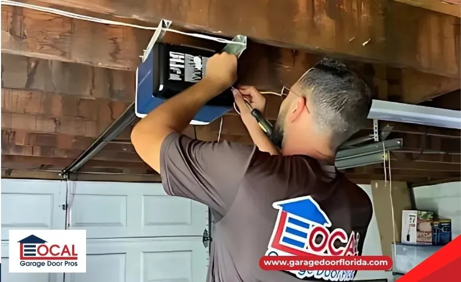 Local Garage Door Pros technician repairing a garage door opener