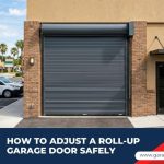A clean, fully functional commercial roll-up garage door on a local business building.