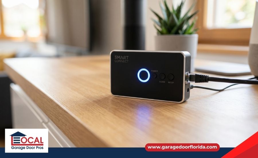 A smart controller module displaying a glowing LED indicator light.